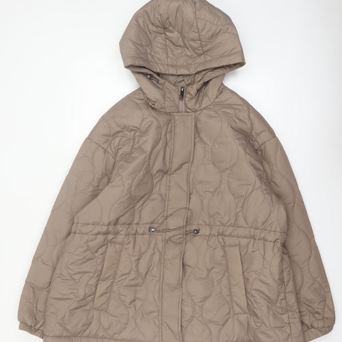 Primark Womens Beige Quilted Hooded Mid-Length Puffer Jacket XL