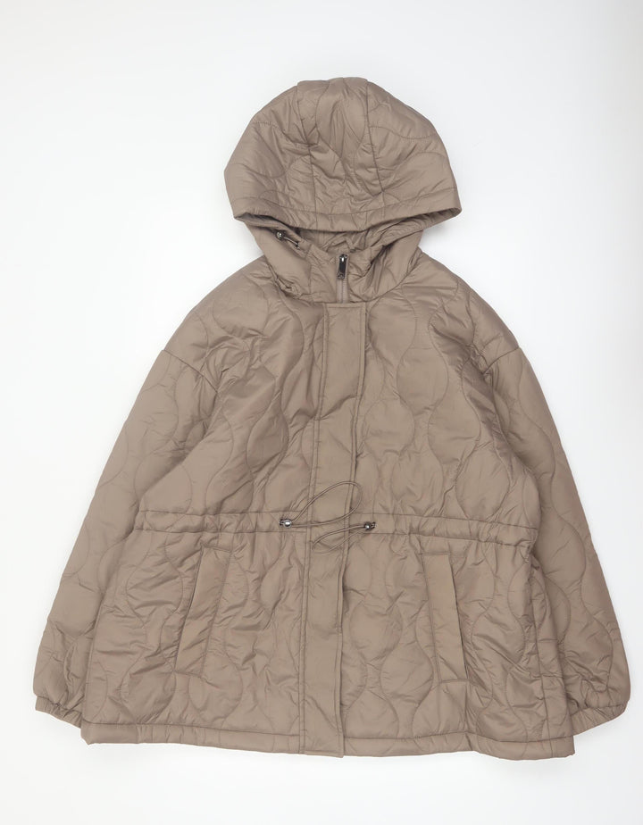 Primark Womens Beige Quilted Hooded Mid-Length Puffer Jacket XL