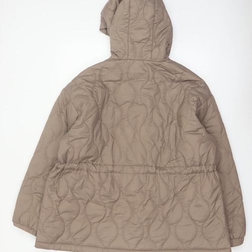 Primark Womens Beige Quilted Hooded Mid-Length Puffer Jacket XL