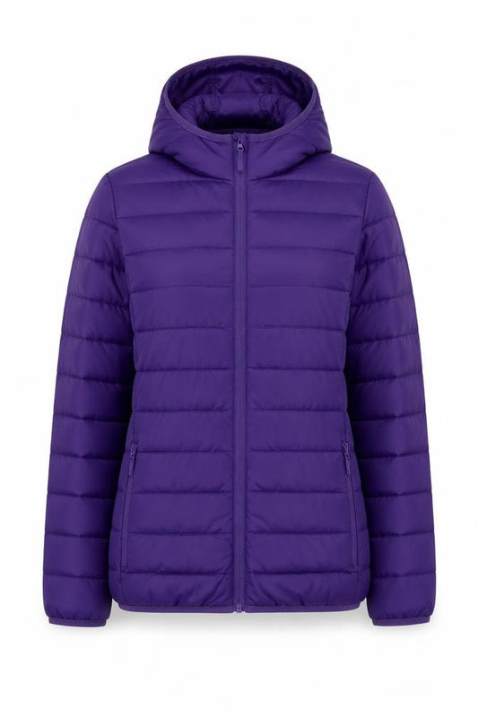 Front view of Freedom Trail Teens Purple Hooded Puffer Jacket, size 10, Regular Fit