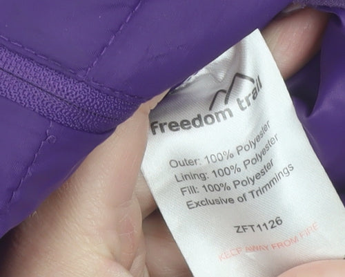 Freedom Trail Teens Purple Hooded Puffer Jacket Size 10 Regular Fit