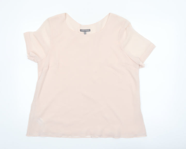 Laura Ashley Women’s Beige Short Sleeve Chiffon Blouse UK 18