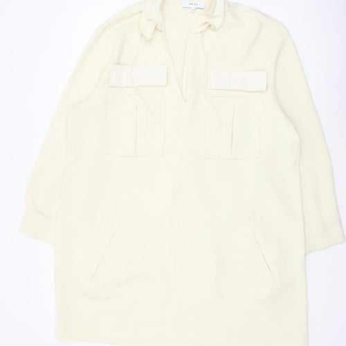 Reiss Women’s Ivory Collared Shirt Dress Size 16 Woven Long Sleeve