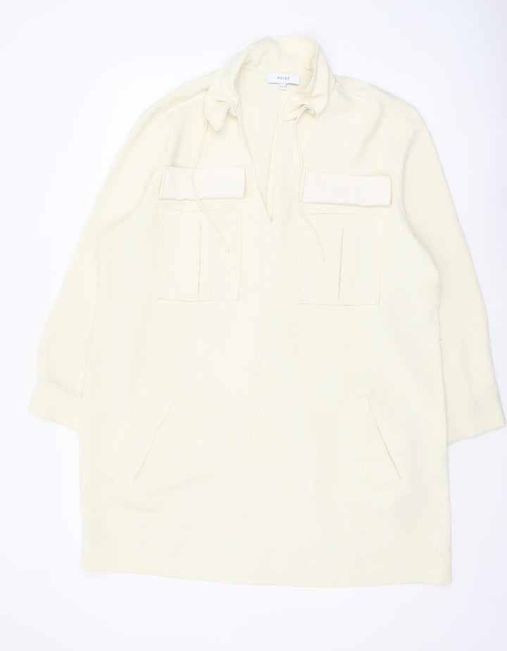 Reiss Women’s Ivory Collared Shirt Dress Size 16 Woven Long Sleeve