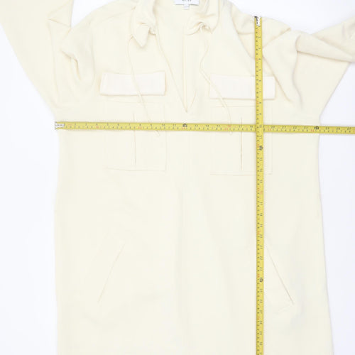 Reiss Women’s Ivory Collared Shirt Dress Size 16 Woven Long Sleeve