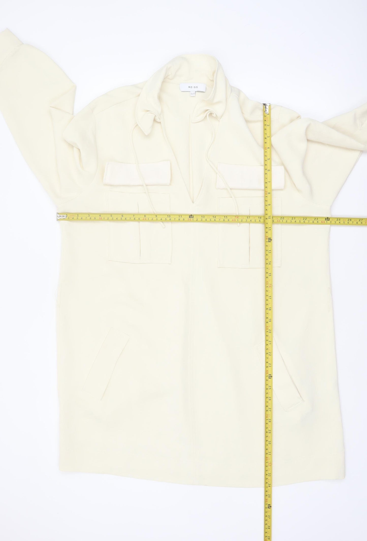 Reiss Women’s Ivory Collared Shirt Dress Size 16 Woven Long Sleeve