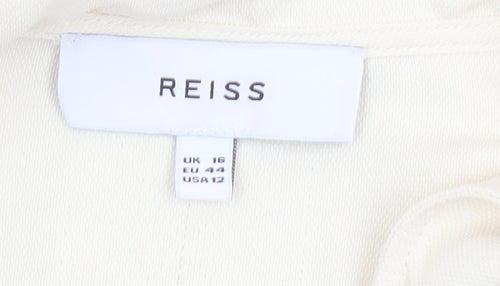 Reiss Women’s Ivory Collared Shirt Dress Size 16 Woven Long Sleeve