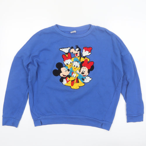 Disney Women Blue Medium Pullover Sweatshirt Mickey & Friends Graphic