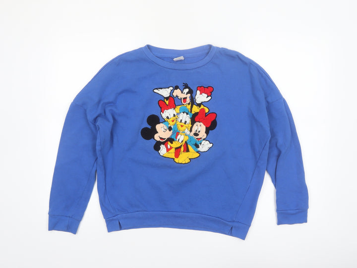 Disney Women Blue Medium Pullover Sweatshirt Mickey & Friends Graphic