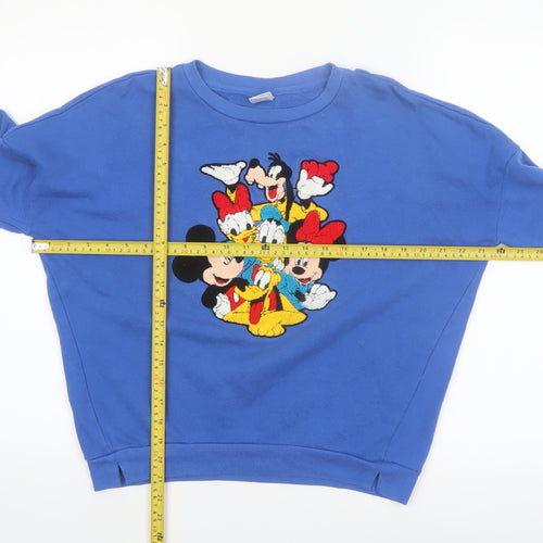 Disney Women Blue Medium Pullover Sweatshirt Mickey & Friends Graphic