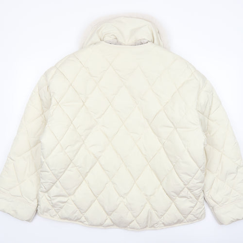River Island Women Ivory Quilted Faux Fur Collar Jacket Size 14
