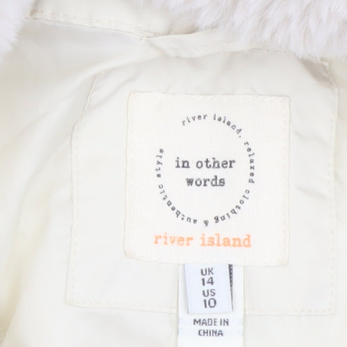 River Island Women Ivory Quilted Faux Fur Collar Jacket Size 14