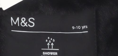 Marks and Spencer Girls Black 9-10 Years Waterproof Hooded Rain Coat