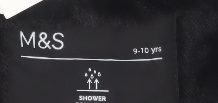 Marks and Spencer Girls Black 9-10 Years Waterproof Hooded Rain Coat