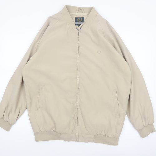 Lincoln Men's Beige Bomber Jacket M Polyester Casual Zip-Up