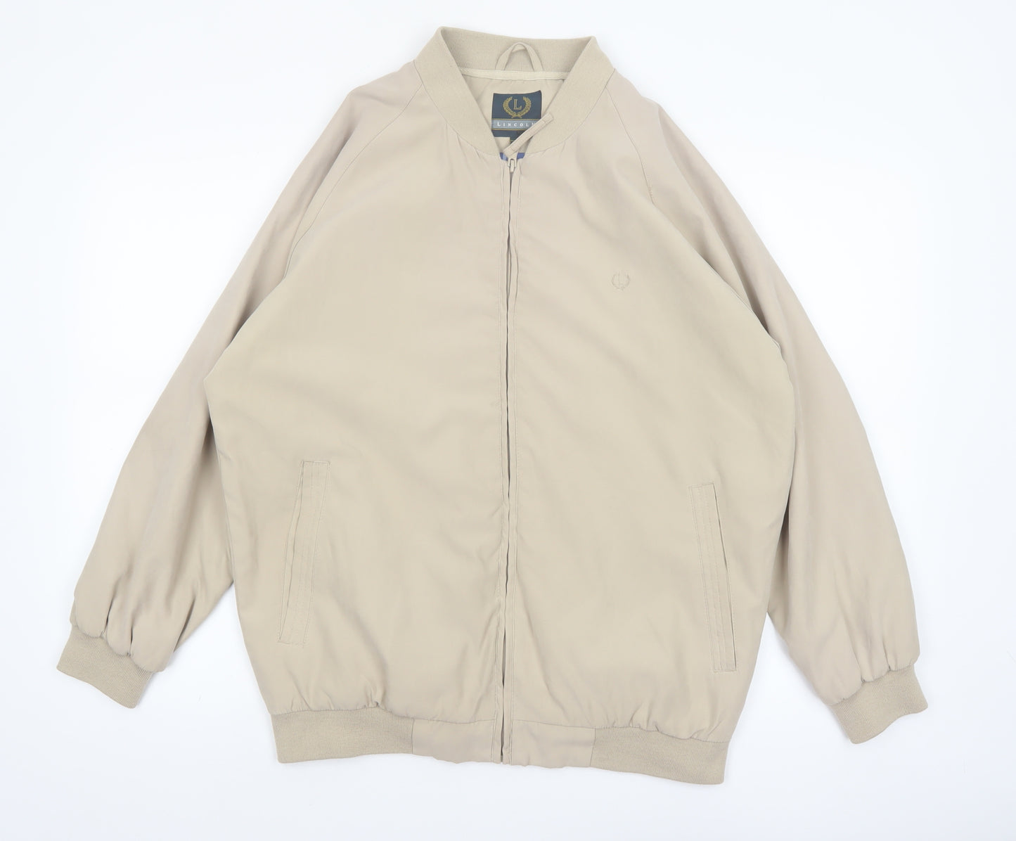 Lincoln Men's Beige Bomber Jacket M Polyester Casual Zip-Up
