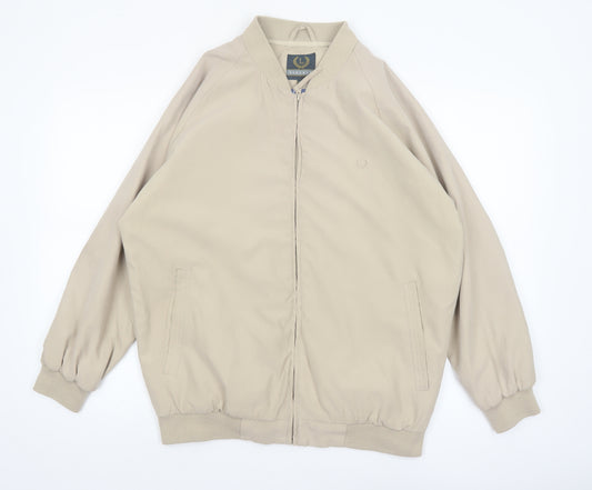 Lincoln Men's Beige Bomber Jacket M Polyester Casual Zip-Up