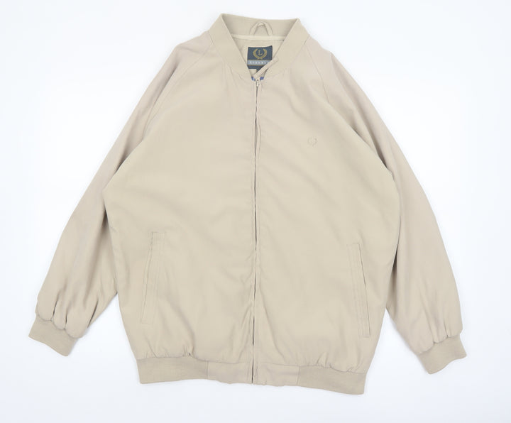 Lincoln Men's Beige Bomber Jacket M Polyester Casual Zip-Up
