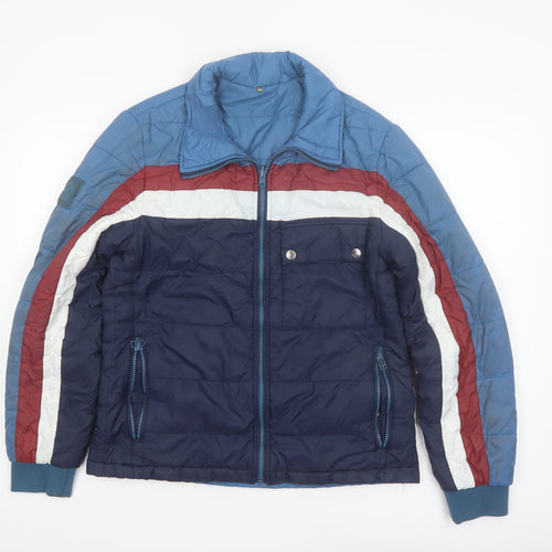 Pretty Green Men's Blue Retro Puffer Jacket Size M Nylon Winter Coat