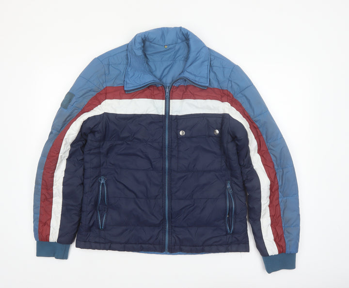 Pretty Green Men's Blue Retro Puffer Jacket Size M Nylon Winter Coat