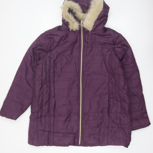 Nathalie Andersen Women’s Purple Faux Fur Hooded Puffer Coat L