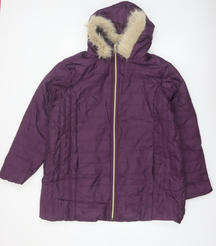 Nathalie Andersen Women’s Purple Faux Fur Hooded Puffer Coat L