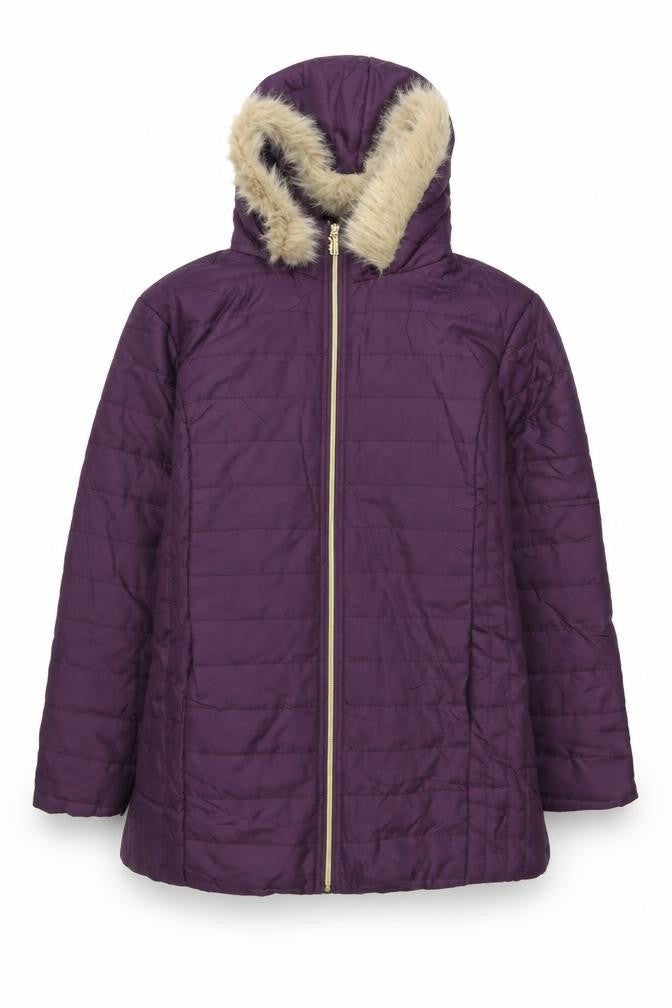 Nathalie Andersen Women’s Purple Faux Fur Hooded Puffer Coat L