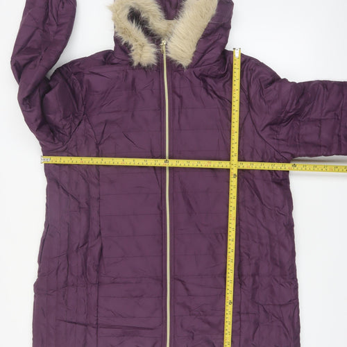Nathalie Andersen Women’s Purple Faux Fur Hooded Puffer Coat L