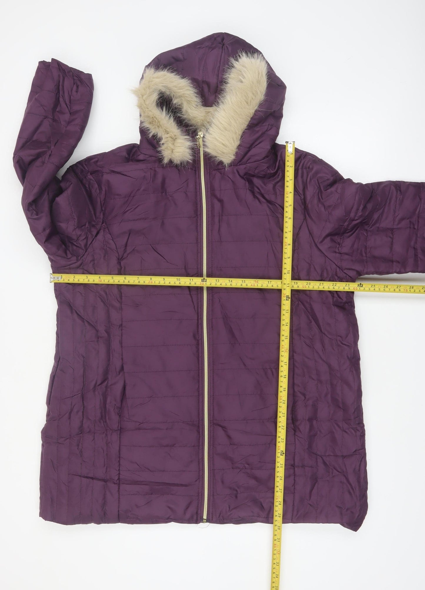 Nathalie Andersen Women’s Purple Faux Fur Hooded Puffer Coat L