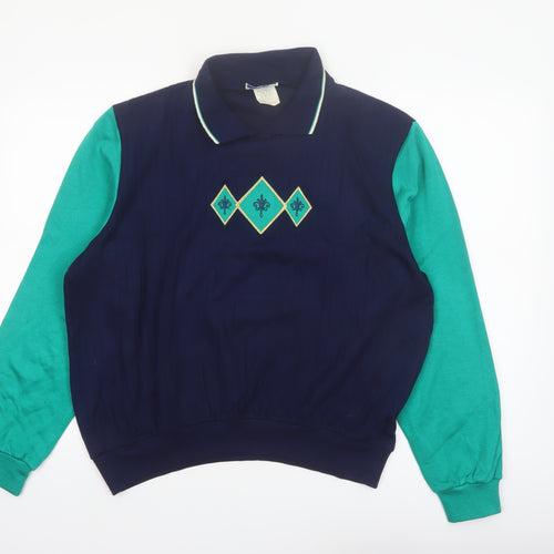 Cape Cod Sportswear Men's Blue Argyle Long Sleeve Polo L Retro