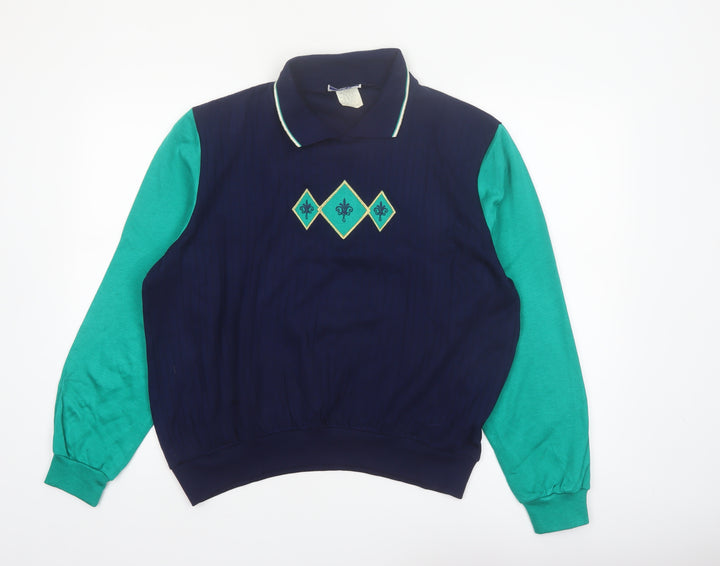 Cape Cod Sportswear Men's Blue Argyle Long Sleeve Polo L Retro