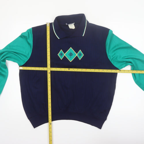 Cape Cod Sportswear Men's Blue Argyle Long Sleeve Polo L Retro