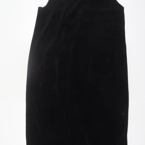 Elements Women’s Black Velour Midi Pinafore Dress Size M Sleeveless Retro