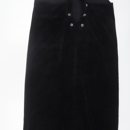 Elements Women’s Black Velour Midi Pinafore Dress Size M Sleeveless Retro
