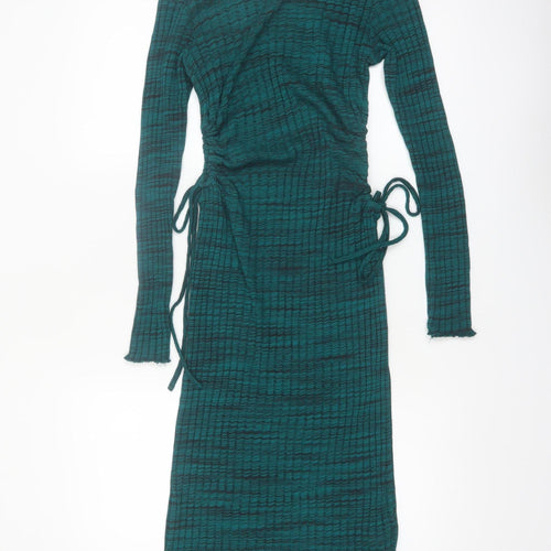Zara Women's Green Knit Midi Bodycon Dress Size 12 Long Sleeve