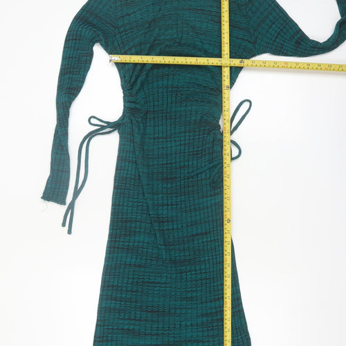 Zara Women's Green Knit Midi Bodycon Dress Size 12 Long Sleeve