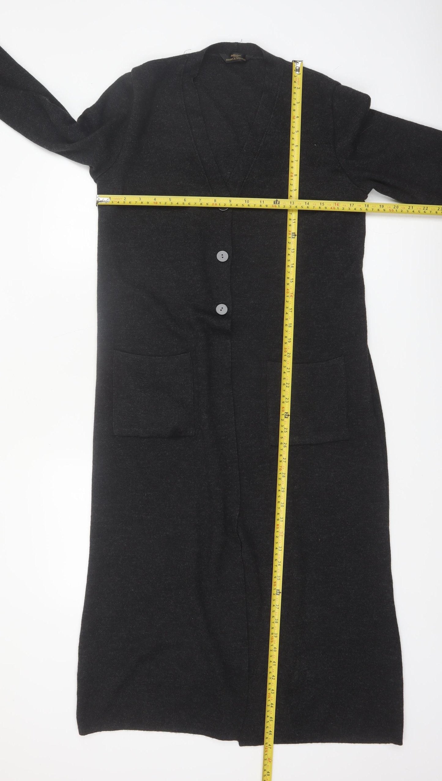 Marks and Spencer Women’s Dark Grey Long Cardigan Size 12 Merino Wool Blend