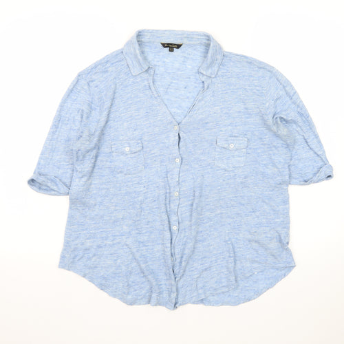 Massimo Dutti Women's Blue Linen Cotton Button-Up Shirt XL