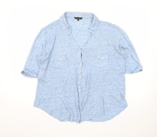 Massimo Dutti Women's Blue Linen Cotton Button-Up Shirt XL