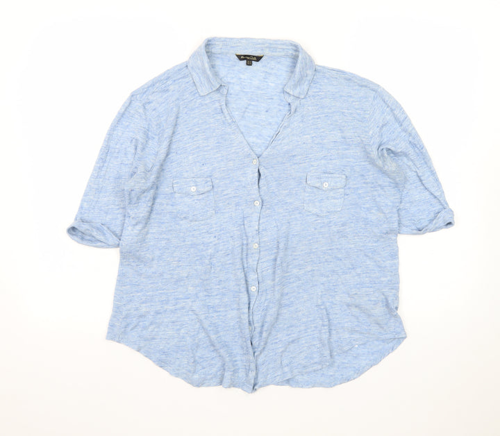 Massimo Dutti Women's Blue Linen Cotton Button-Up Shirt XL