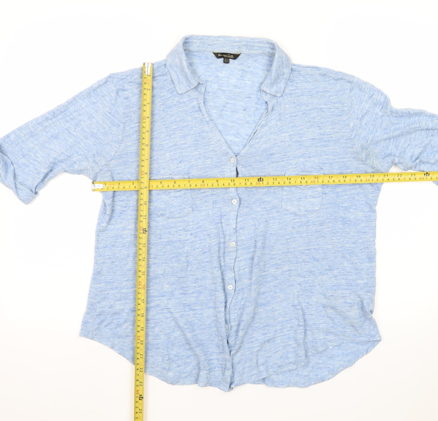 Massimo Dutti Women's Blue Linen Cotton Button-Up Shirt XL