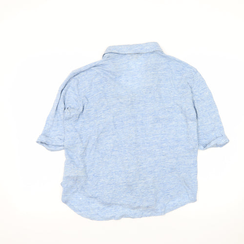 Massimo Dutti Women's Blue Linen Cotton Button-Up Shirt XL