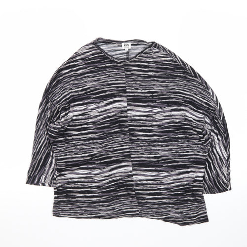 Kin by John Lewis Women's Black Striped Relaxed 3/4 Sleeve Jersey Blouse S