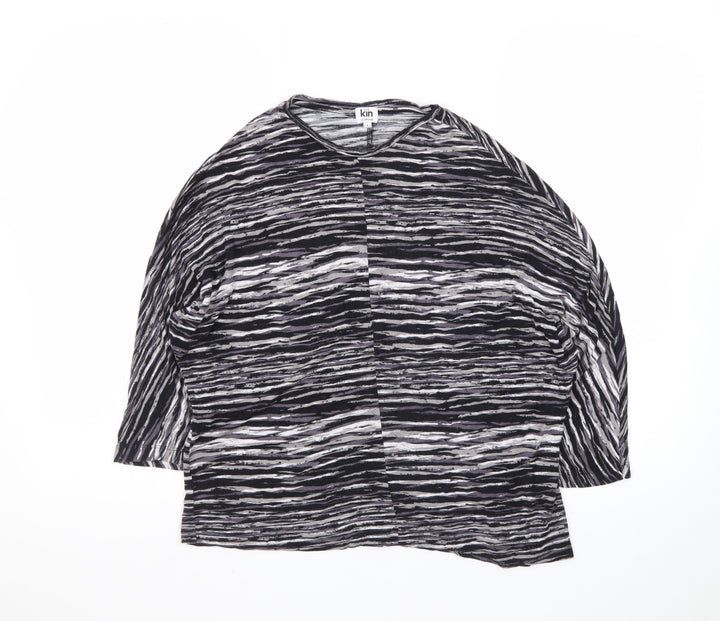 Kin by John Lewis Women's Black Striped Relaxed 3/4 Sleeve Jersey Blouse S