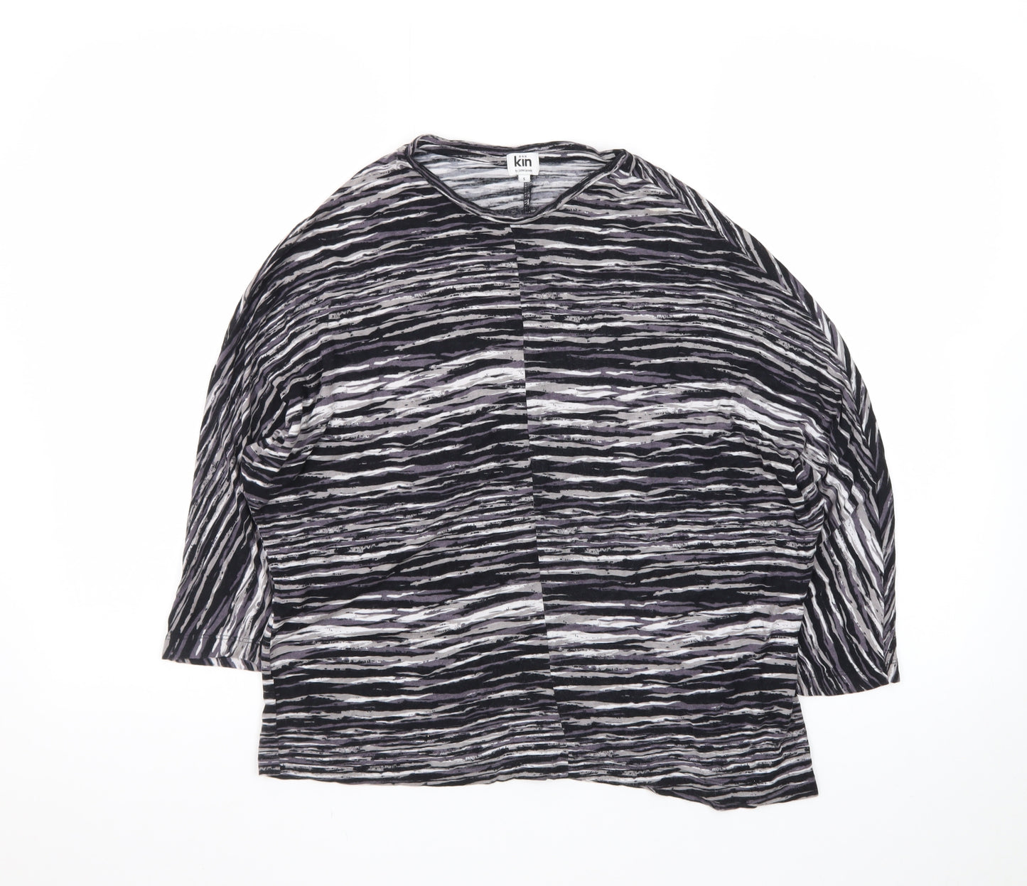 Kin by John Lewis Women's Black Striped Relaxed 3/4 Sleeve Jersey Blouse S