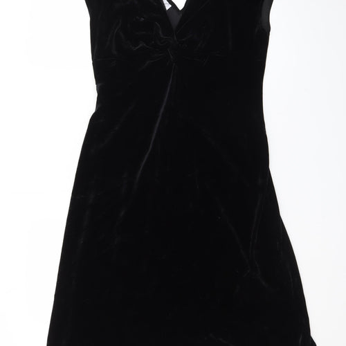 Maggy L Women’s Black Velvet Sheath Dress Size 10 Sleeveless V-Neck