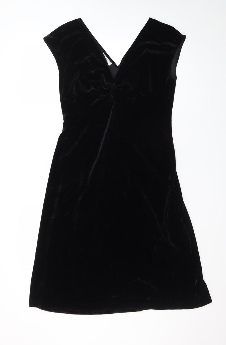 Maggy L Women’s Black Velvet Sheath Dress Size 10 Sleeveless V-Neck