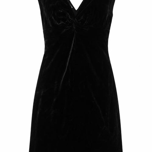 Maggy L Women’s Black Velvet Sheath Dress Size 10 Sleeveless V-Neck