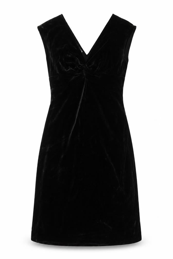 Maggy L Women’s Black Velvet Sheath Dress Size 10 Sleeveless V-Neck