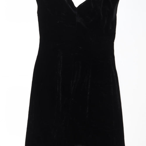 Maggy L Women’s Black Velvet Sheath Dress Size 10 Sleeveless V-Neck